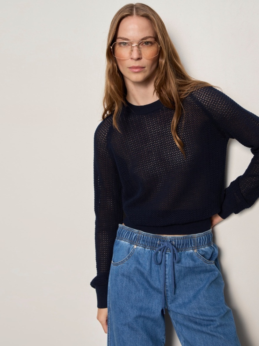 Soleil Open Stitch Sweater ~ Navy Blazer